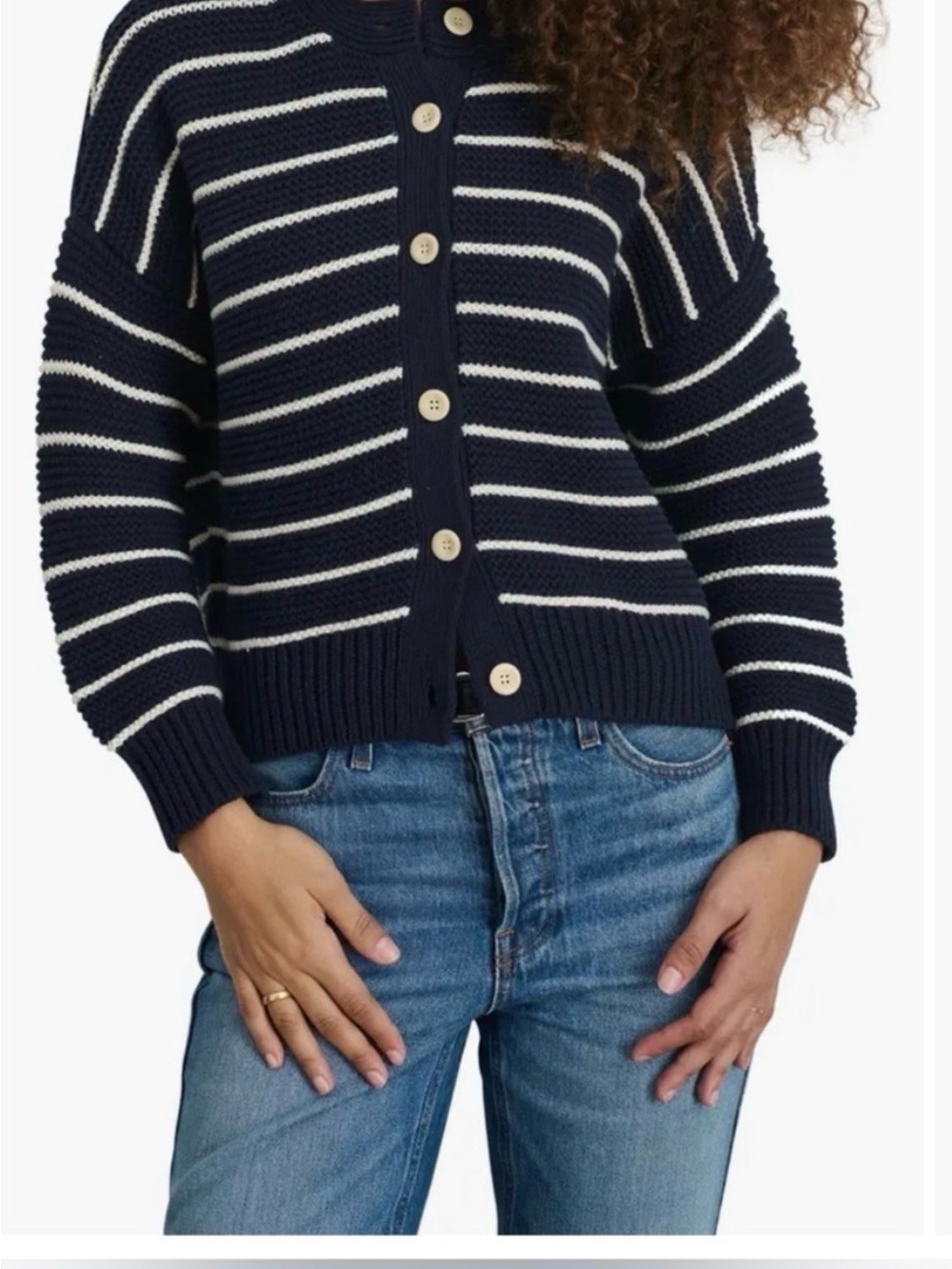 Alex Mill Navy and White Striped Button-Front Nico Sweater